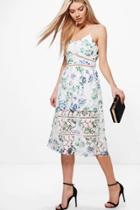 Boohoo Boutique Jia Floral Lace Midi Skater Dress Ivory