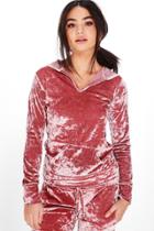 Boohoo Megan Crushed Velvet Hoodie Pink