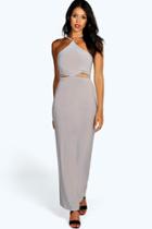 Boohoo Heidi Slinky Cut Out Maxi Dress Silver