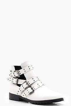 Boohoo Kayla Studded Strap Cut Work Ankle Boots