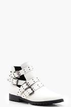Boohoo Kayla Studded Strap Cut Work Ankle Boots