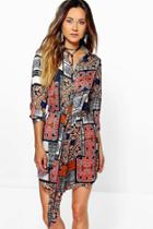 Boohoo Zahiah Patchwork Print Shirt Dress Multi