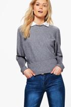 Boohoo Leah Shirt Collar Knitted Jumper Grey