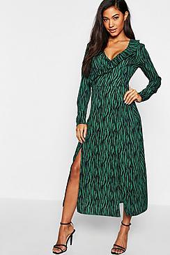Boohoo Zebra Print Wrap Midi Dress