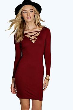 Boohoo Lou Strappy Insert Detail Bodycon Dress