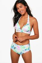 Boohoo Mallorca Mix And Match Palm Print Plunge Bikini Top