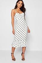 Boohoo Rhiane Polka Dot Ruffle Hem Midi Dress