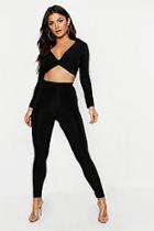 Boohoo Long Sleeve Twist Front Top & Fitted Trouser Co-ord