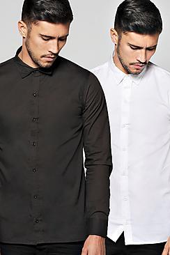 Boohoo Twin Pack Long Sleeve Poplin Shirt