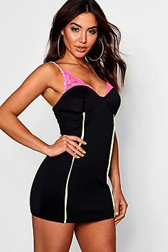 Boohoo Hannah Lace Detail Structured Bodycon Dress