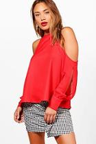 Boohoo Layla Cold Shoulder Chiffon Bell Sleeve Blouse