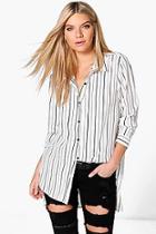 Boohoo Lacey Striped Dip Hem Shirt