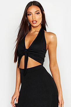 Boohoo Knot Front Halterneck Crop