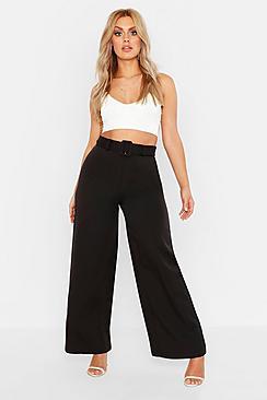 Boohoo Plus Belted Wide Leg Trouser