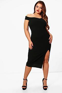 Boohoo Plus Jaimie Wrap Bardot Split Dress