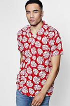 Boohoo Red Short Sleeve Tropical Leaf Print Revere Shirt