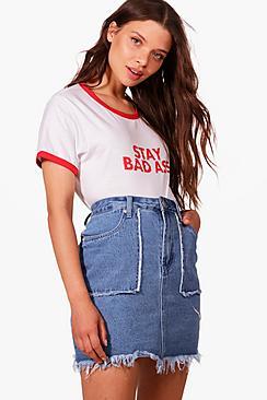 Boohoo Fray Detail Denim Mini Skirt