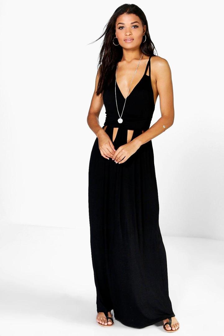 Boohoo Mila Cut Out Waist Strappy Maxi Dress Black