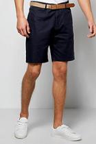 Boohoo Cotton Linen Shorts With Woven Belt