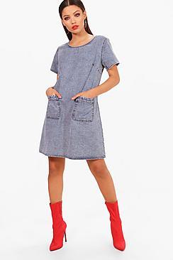 Boohoo Oversized Pocket Front Denim Dress