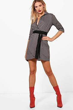 Boohoo Obi Belt Wrap Shirt Dress