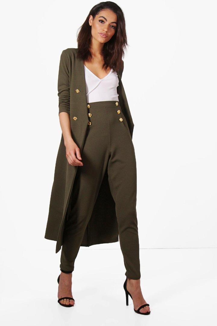 Boohoo Eva Button Front Longline Duster Khaki