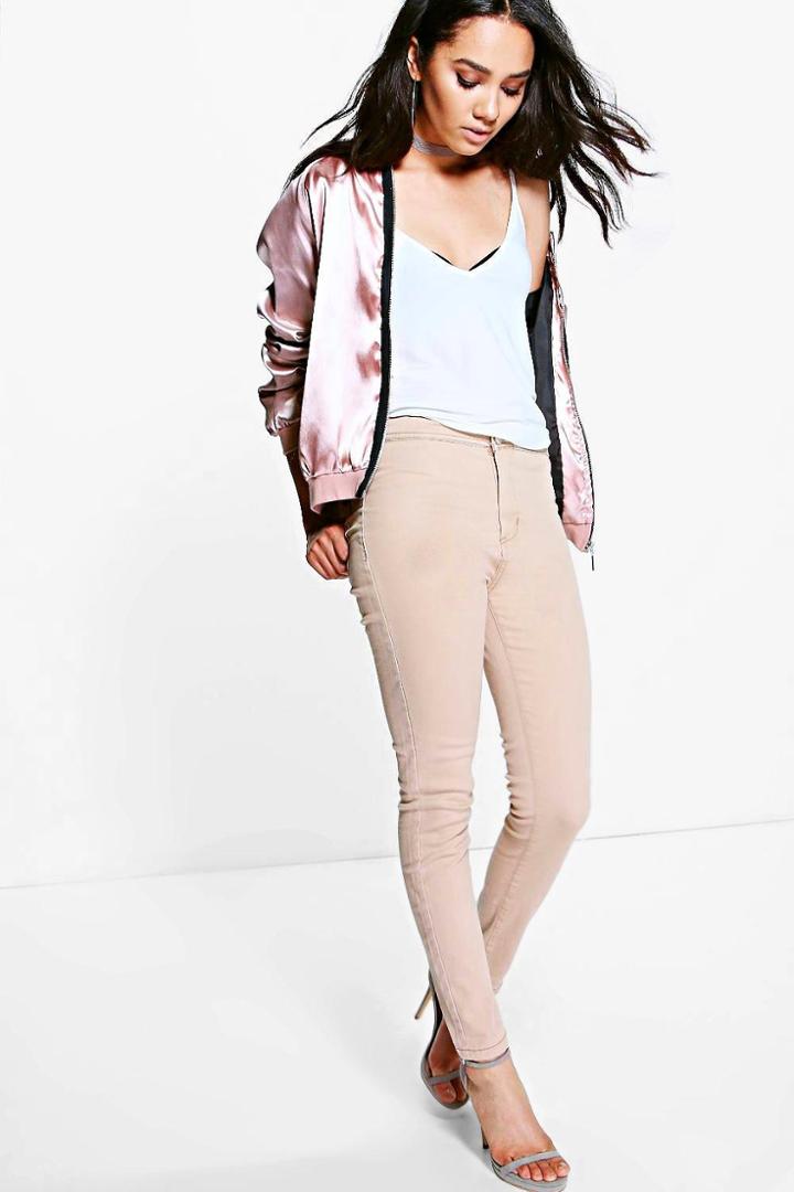 Boohoo Petite Shona High Rise Tube Skinny Jean Sand