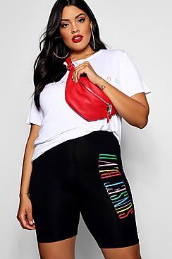 Boohoo Plus Freya Rainbow Slogan Cycling Short
