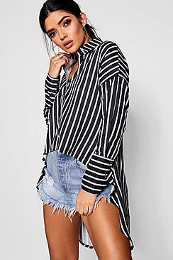 Boohoo Anna Stripe High Low Shirt