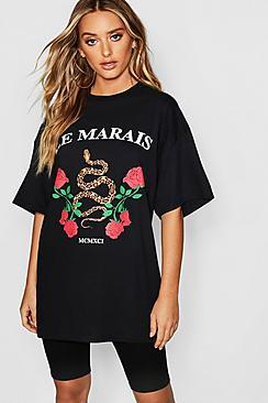 Boohoo Snake Slogan Oversized T-shirt