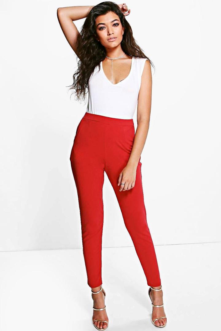 Boohoo Carmilla Scuba Super Stretch Skinny Trousers Cinnamon