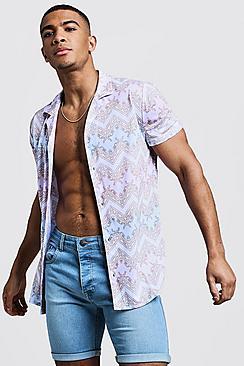 Boohoo Pastel Chain Print Short Sleeve Revere Shirt