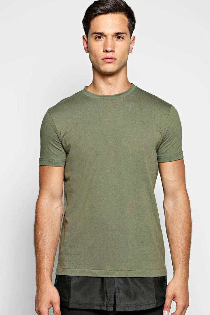 Boohoo Faux Layer T Shirt With Woven Hem Khaki