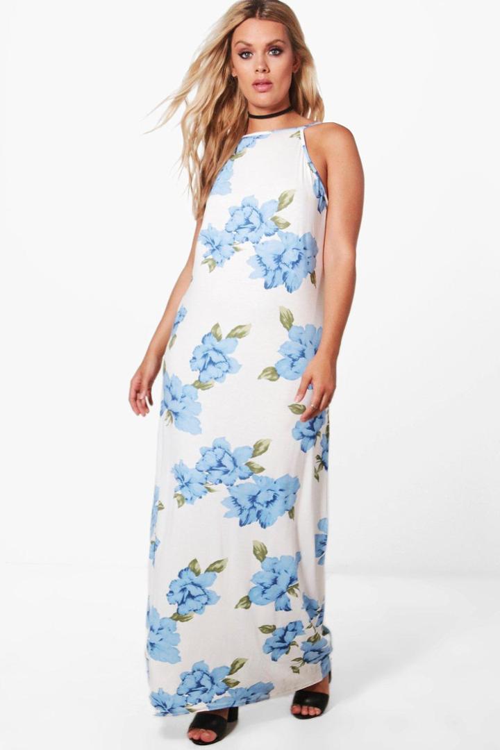 Boohoo Plus Georgia Floral Open Shoulder Maxi Dress Multi