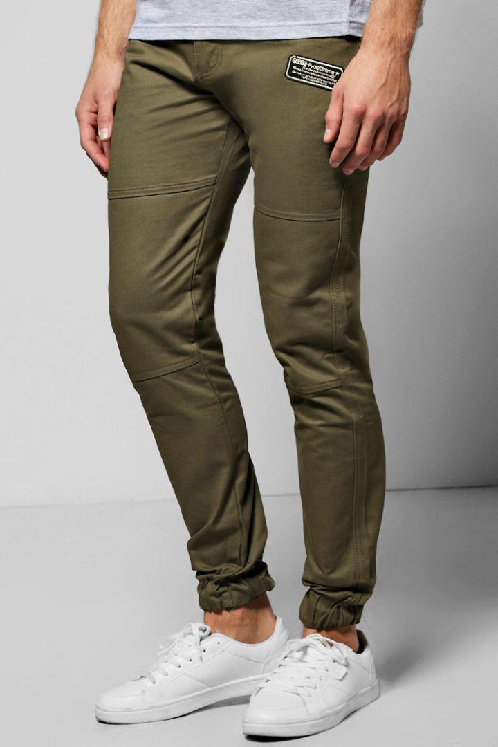 Boohoo Badged Chino Trousers Khaki