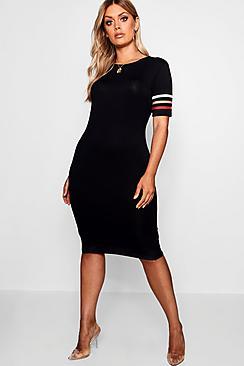Boohoo Plus Contrast Stripe Sleeve Midi Dress