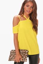 Boohoo Shama Strappy Neck Cold Shoulder Top Yellow