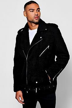 Boohoo Luxe Texture Borg Biker Jacket