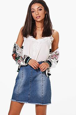 Boohoo Tall Tia Raw Edge Mini Denim Skirt