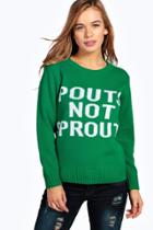 Boohoo Petite Grace Pouts Not Sprouts Christmas Jumper Green