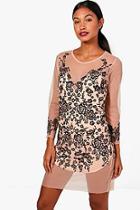 Boohoo Boutique Embroidered Mesh Bodycon Dress