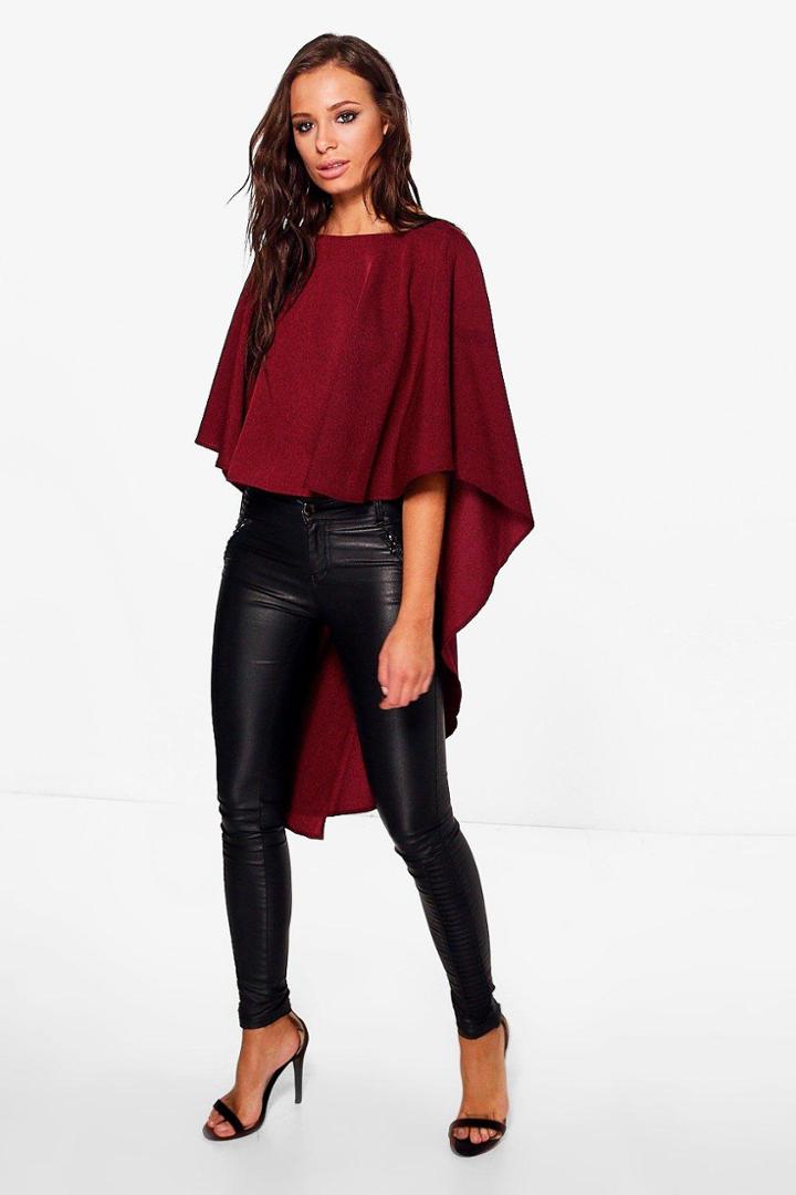 Boohoo Freya Drape Frill Woven Crop Wine
