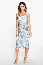 Boohoo Molly Floral Print Sweatheart Midi Bodycon Dress