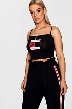 Boohoo Plus Hattie New York Slogan Strappy Crop Top