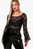 Boohoo Plus Caitlyn Bell Sleeve Crop Lace Top