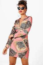 Boohoo Kassie Wrap Scarf Print Bodycon Dress