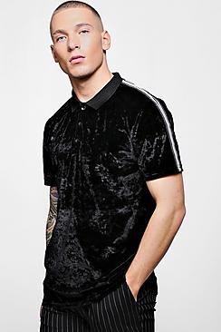 Boohoo Velour Smart Polo With Metallic Taping
