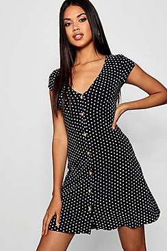 Boohoo Cap Sleeve Button Through Shift Dress