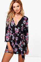 Boohoo Kate Floral Print Wrap Front Playsuit