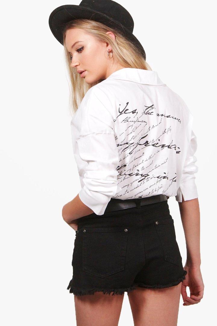 Boohoo Tia Oversized Printed Back Shirt White